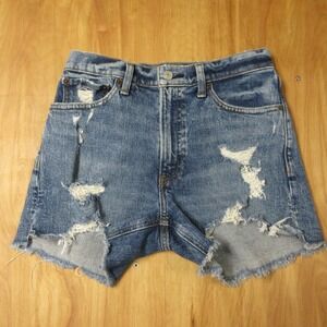 ABERCROMBIE & FITCH 4" High Rise Mom Jean Shorts Sz 26/2 Blue Ripped Denim Jorts